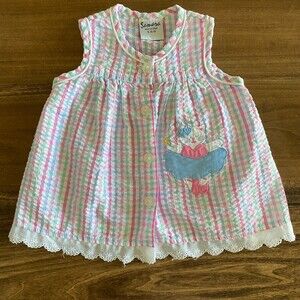 Vintage Samara Gingham Seersucker Cat Dress Girls’ S (6-9 Months)